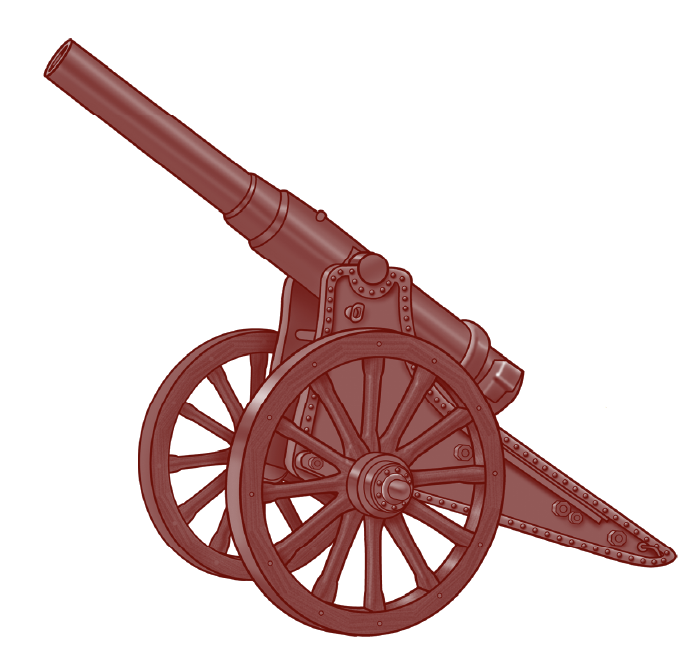 WW1 Artillery Cannon From Side in Red